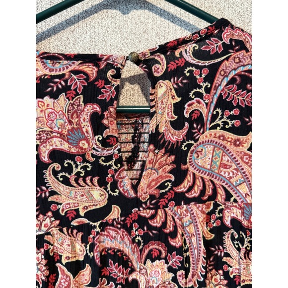 Knox Rose Womens L Paisley Print Long Sleeve Smocked Neck Blouse Top - Picture 7 of 9